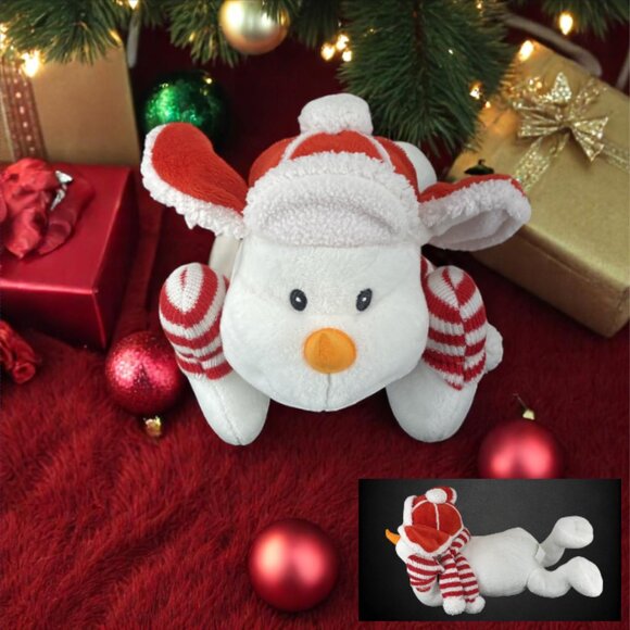 CRACKER BARREL -- Stuffed Dog, Musical, Wearing Ear Flap Hat, Red/White, In-Box - Picture 1 of 9